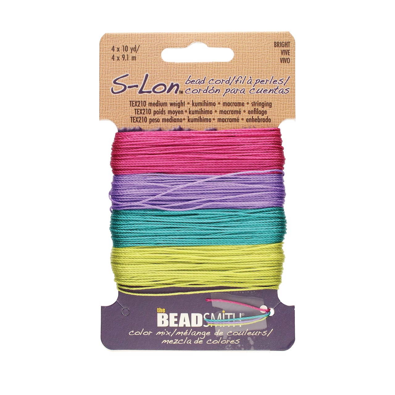 12 Packs: 4 ct. (48 total) The Beadsmith® S-Lon® 0.5mm Mixed Color Bead Cords